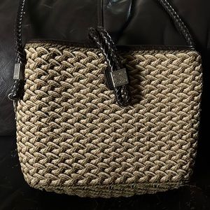 Brighton Rafia Woven Leather Vintage Crossbody Bag 8”x 8”